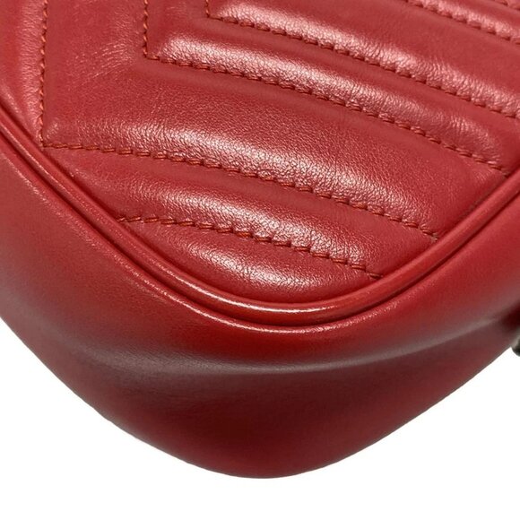 Auth GUCCI GG Marmont Quilting Small Shoulder Bag Red Leather - - Picture 6 of 14